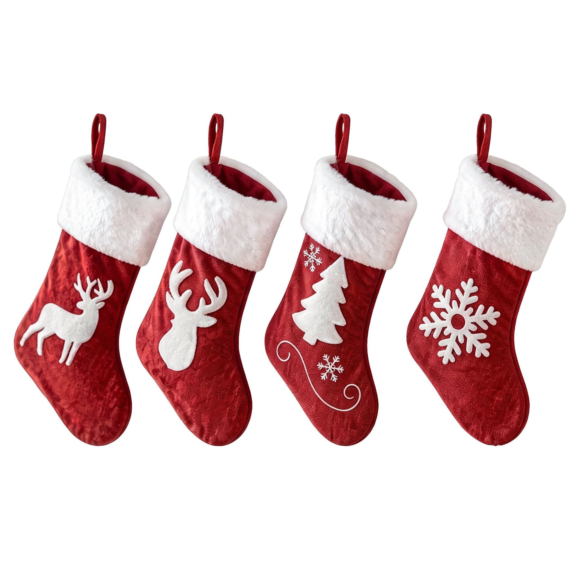 Jingle Jollys 4 Pack Large Velvet Christmas Stockings 46.5cm Red White Decor Perfect For Gift Ideal, Fireplace Mantels Christmas Trees Holiday Party Decorations