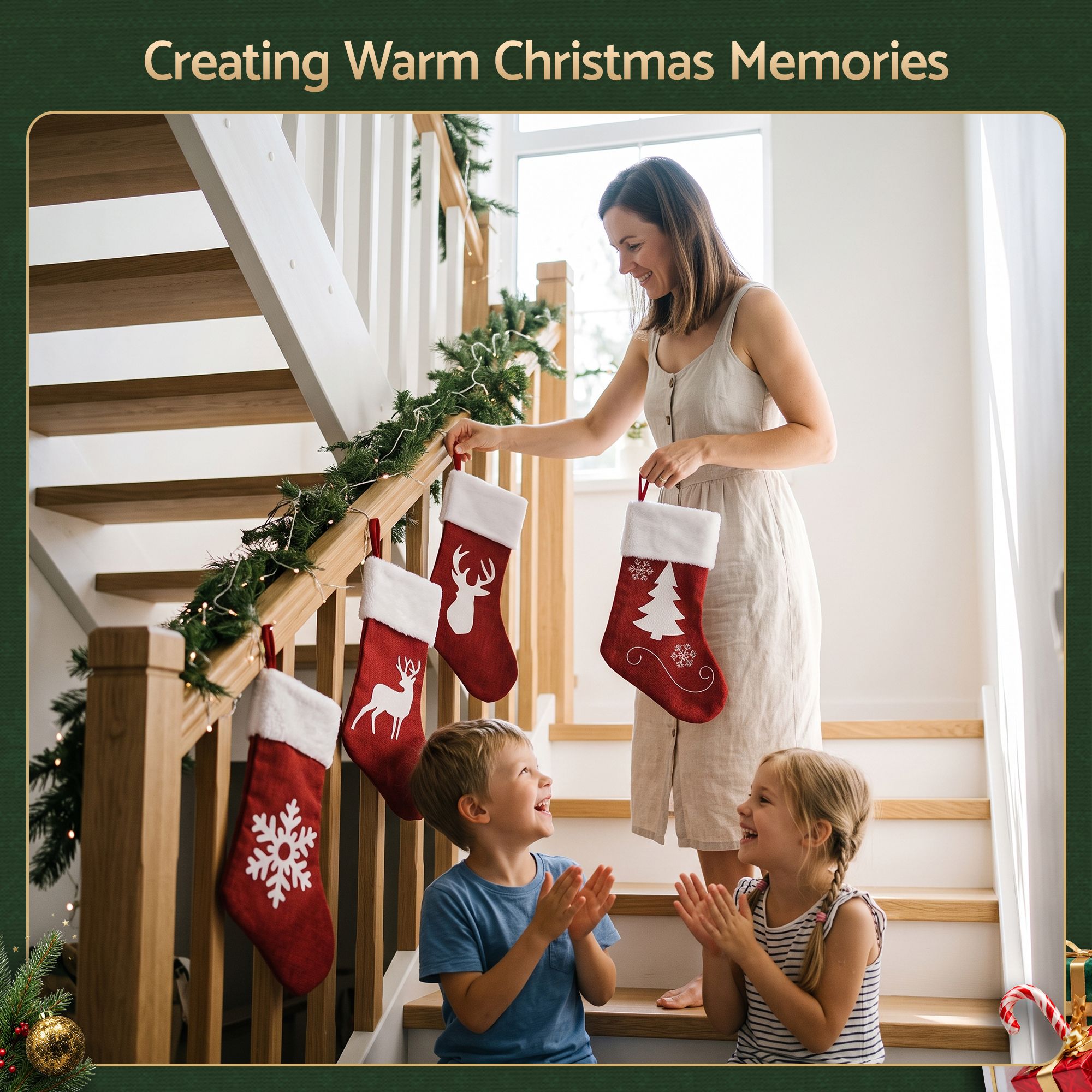 Jingle Jollys 4 Pack Large Velvet Christmas Stockings 46.5cm Red White Decor Perfect For Gift Ideal, Fireplace Mantels Christmas Trees Holiday Party Decorations