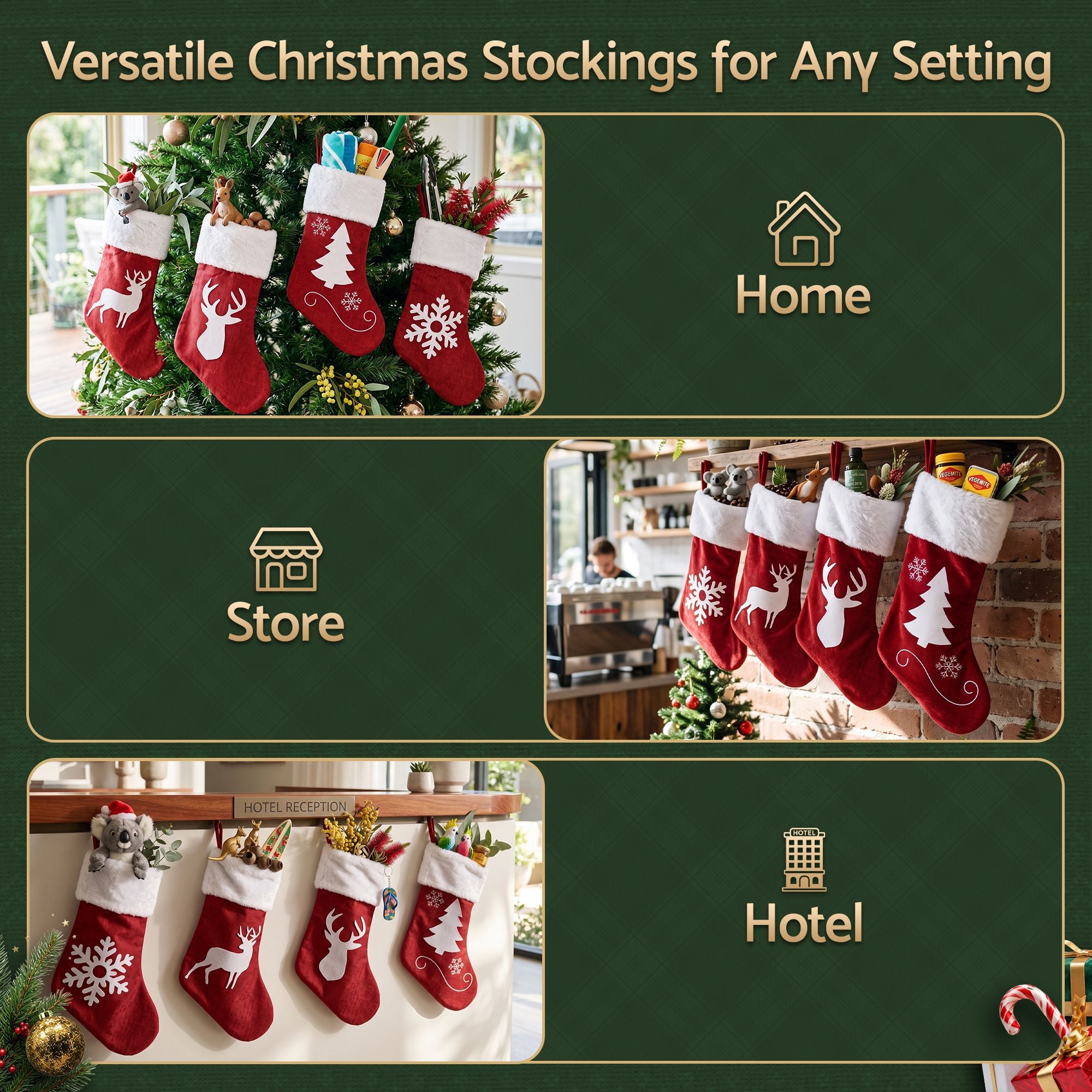 Jingle Jollys 4 Pack Large Velvet Christmas Stockings 46.5cm Red White Decor Perfect For Gift Ideal, Fireplace Mantels Christmas Trees Holiday Party Decorations