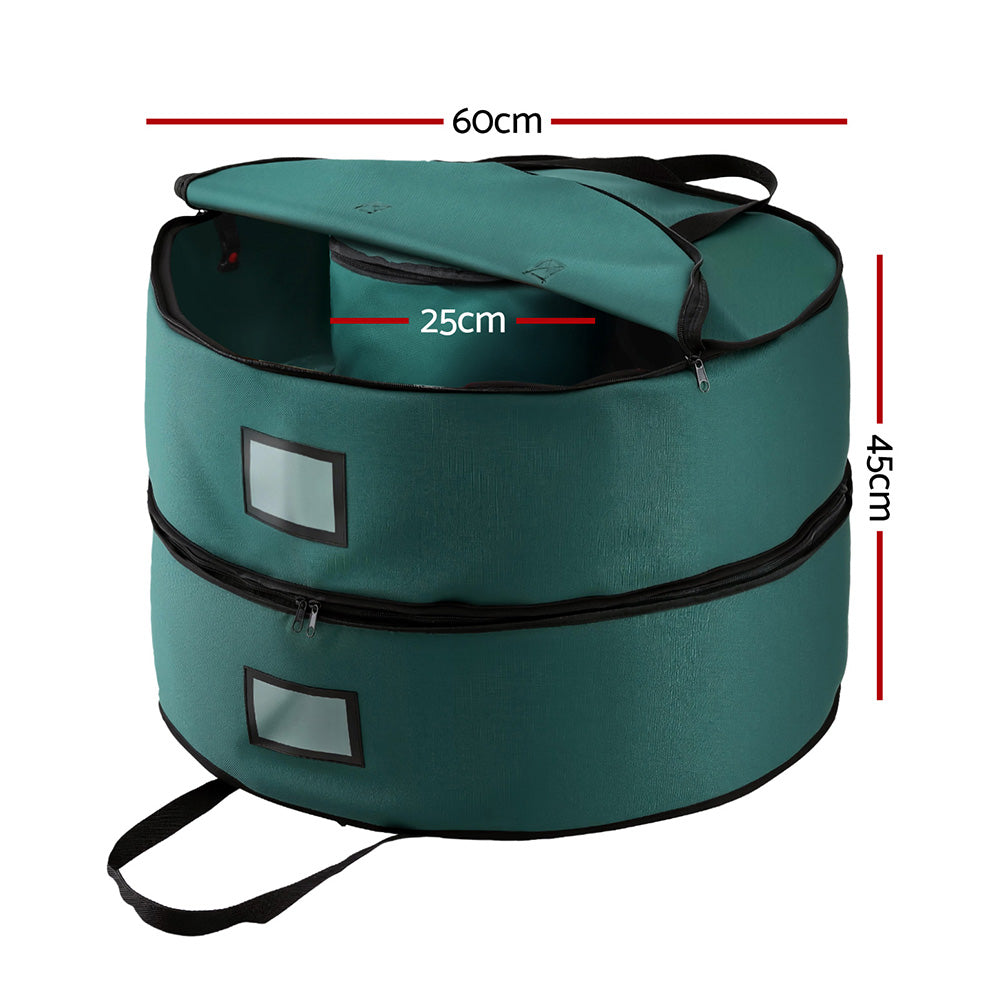 Christmas Decorations: Jingle Jollys Christmas Garland Wreath Storage Bag 2-Tier Ornaments Holder 60cm