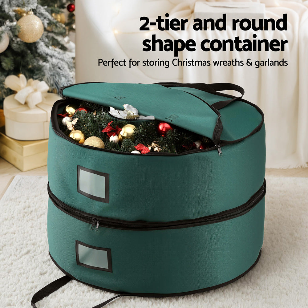 Christmas Decorations: Jingle Jollys Christmas Garland Wreath Storage Bag 2-Tier Ornaments Holder 60cm