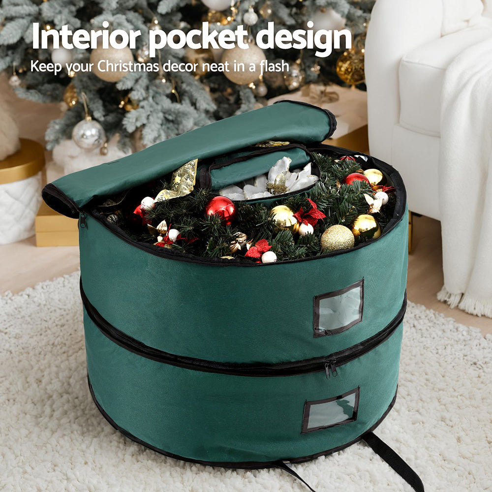 Christmas Decorations: Jingle Jollys Christmas Garland Wreath Storage Bag 2-Tier Ornaments Holder 60cm