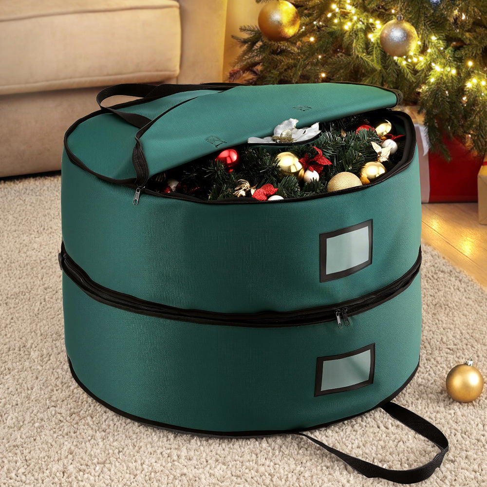 Christmas Decorations: Jingle Jollys Christmas Garland Wreath Storage Bag 2-Tier Ornaments Holder 60cm