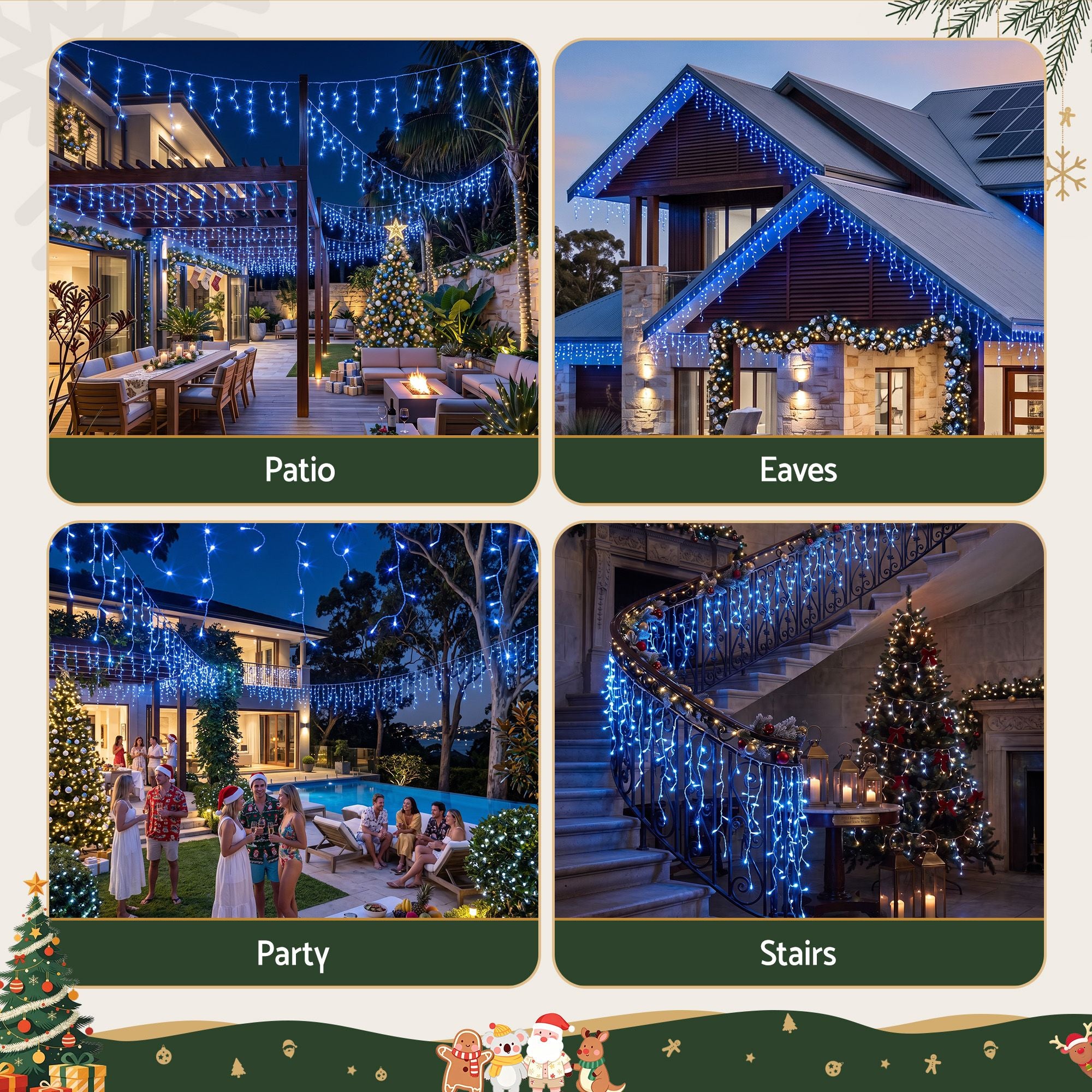 Jingle Jollys 32M Christmas Lights Solar Icicle String Lights 960 LED Blue