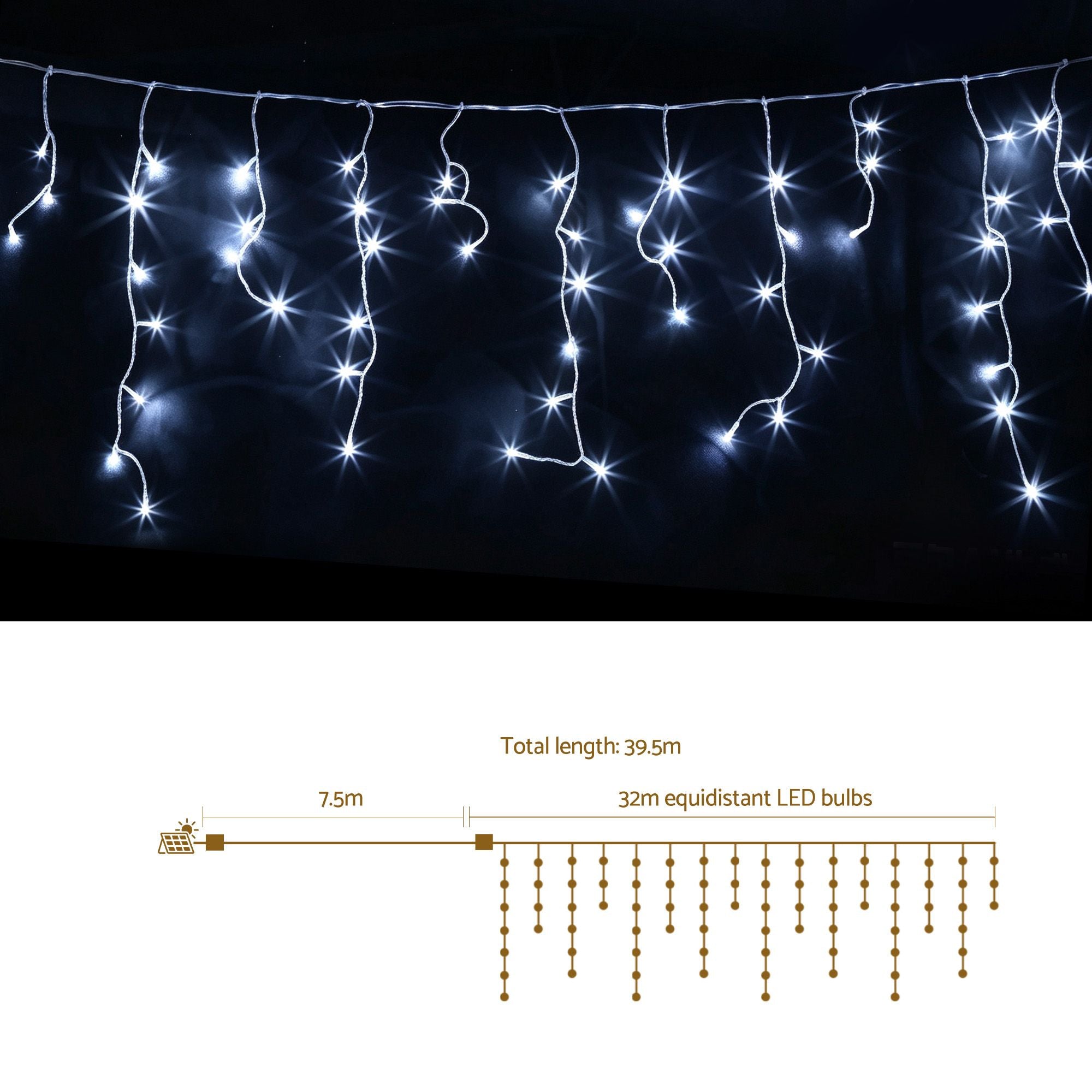 Jingle Jollys 32M Christmas Lights Solar Icicle String Lights 960 LED Cool White