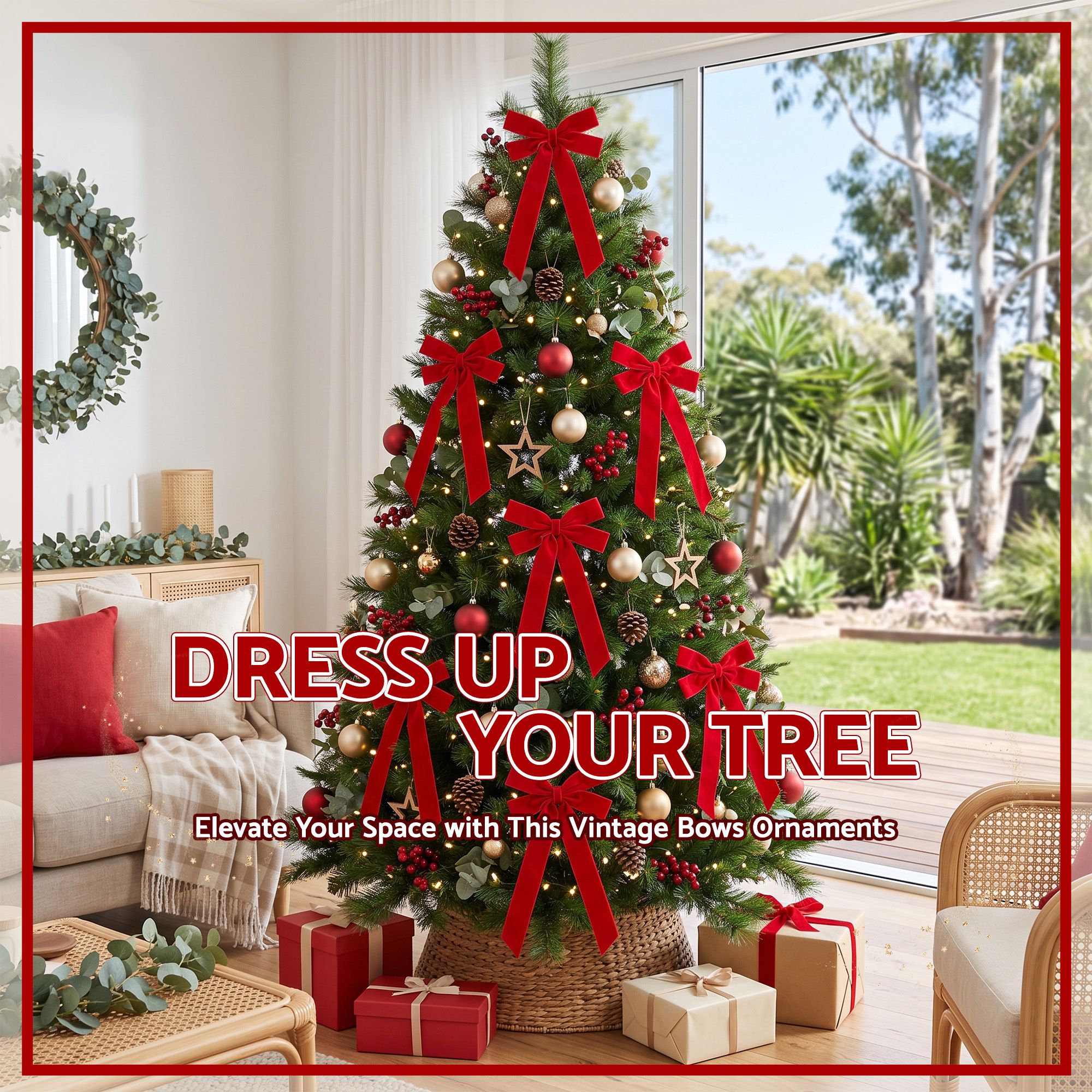 Jingle Jollys 12Pcs Red Velvet Christmas Bows Tree Decorations Xmas Decor