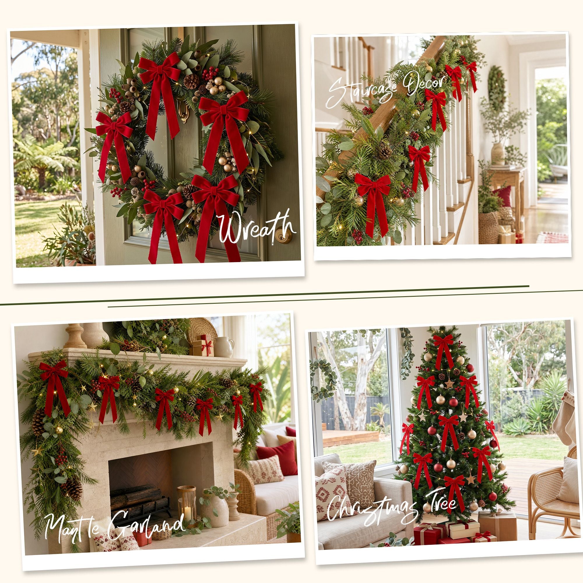 Jingle Jollys 12Pcs Red Velvet Christmas Bows Tree Decorations Xmas Decor