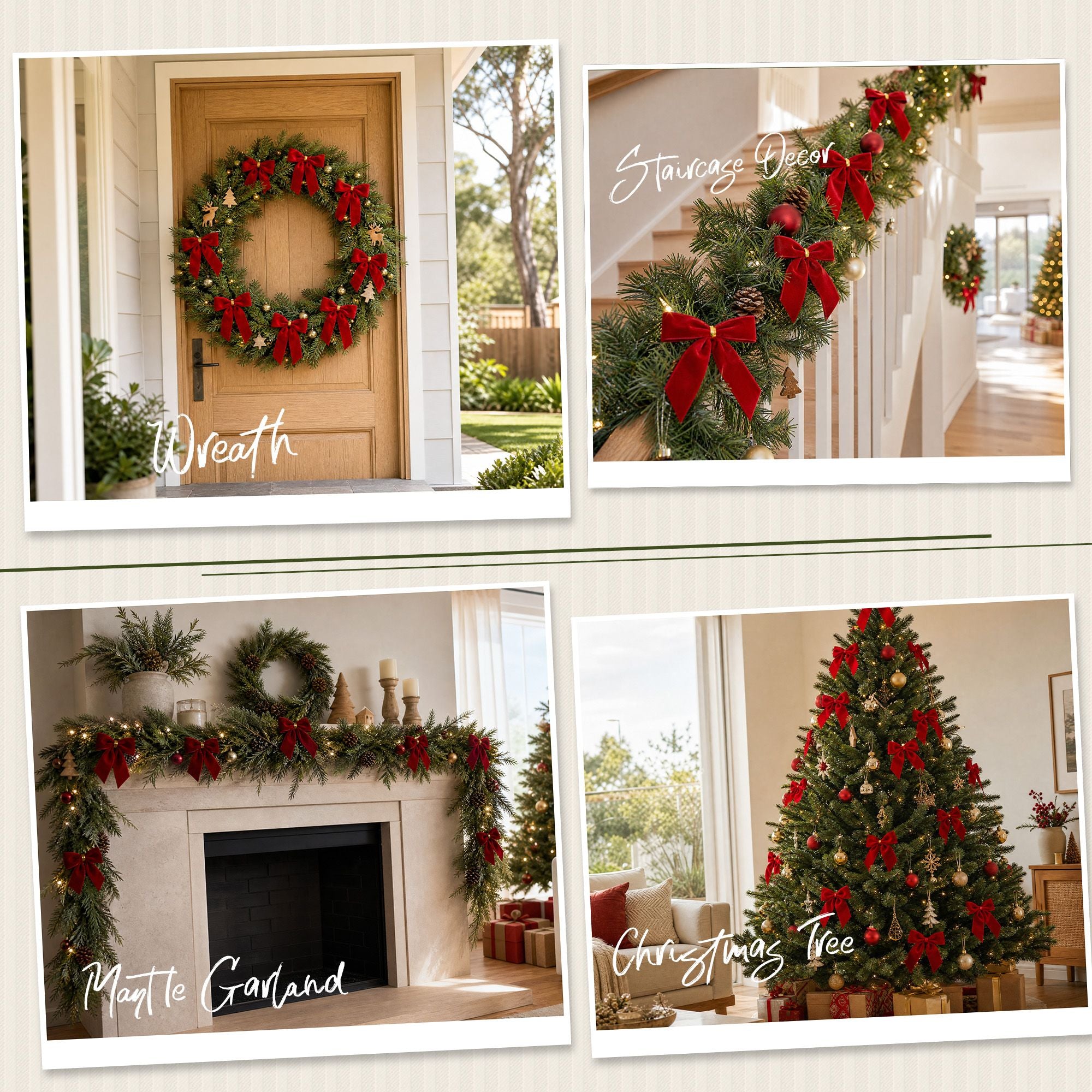 Jingle Jollys 24Pcs Red Velvet Christmas Bows Tree Decorations Xmas Decor