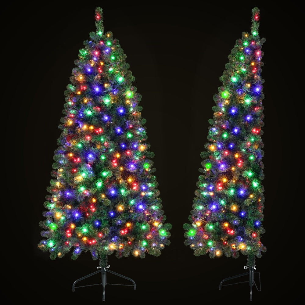 Christmas Trees: Jingle Jollys Christmas Tree 1.8M LED Corner Xmas Tree Half 8 Modes Multi-color