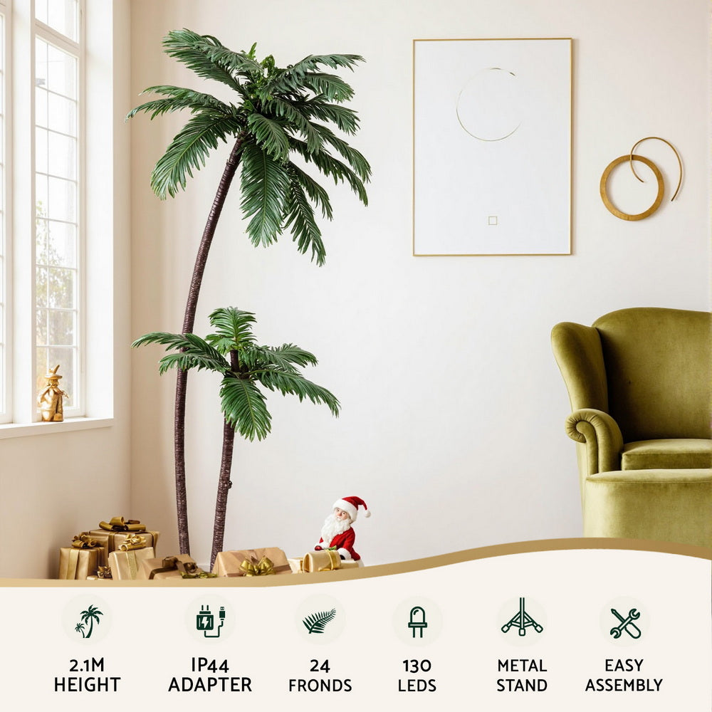 Outdoor Decorations & Lights: Jingle Jollys Christmas Tree 2.1m LED Lighted Xmas Palm Trees Party Decorations