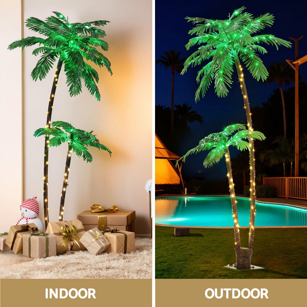 Outdoor Decorations & Lights: Jingle Jollys Christmas Tree 2.1m LED Lighted Xmas Palm Trees Party Decorations