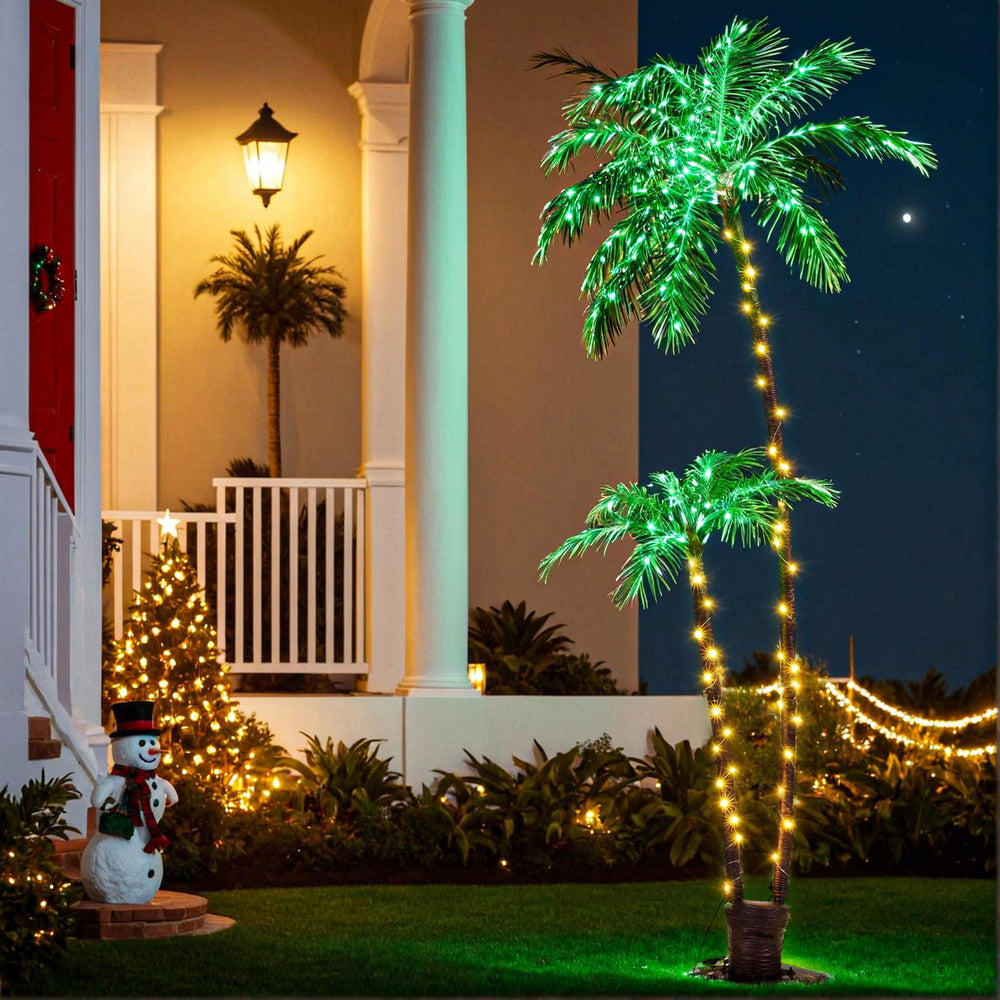 Outdoor Decorations & Lights: Jingle Jollys Christmas Tree 2.1m LED Lighted Xmas Palm Trees Party Decorations
