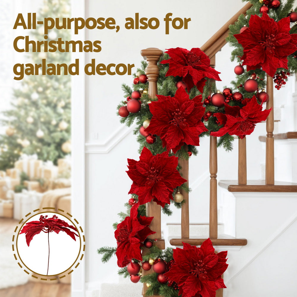 Christmas Decorations: Jingle Jollys 14Pcs Christmas Tree Flowers Set Xmas Garland Wreath Ornaments Red