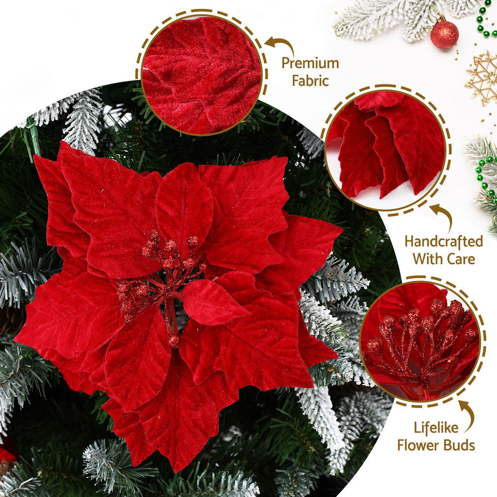 Christmas Decorations: Jingle Jollys 14Pcs Christmas Tree Flowers Set Xmas Garland Wreath Ornaments Red