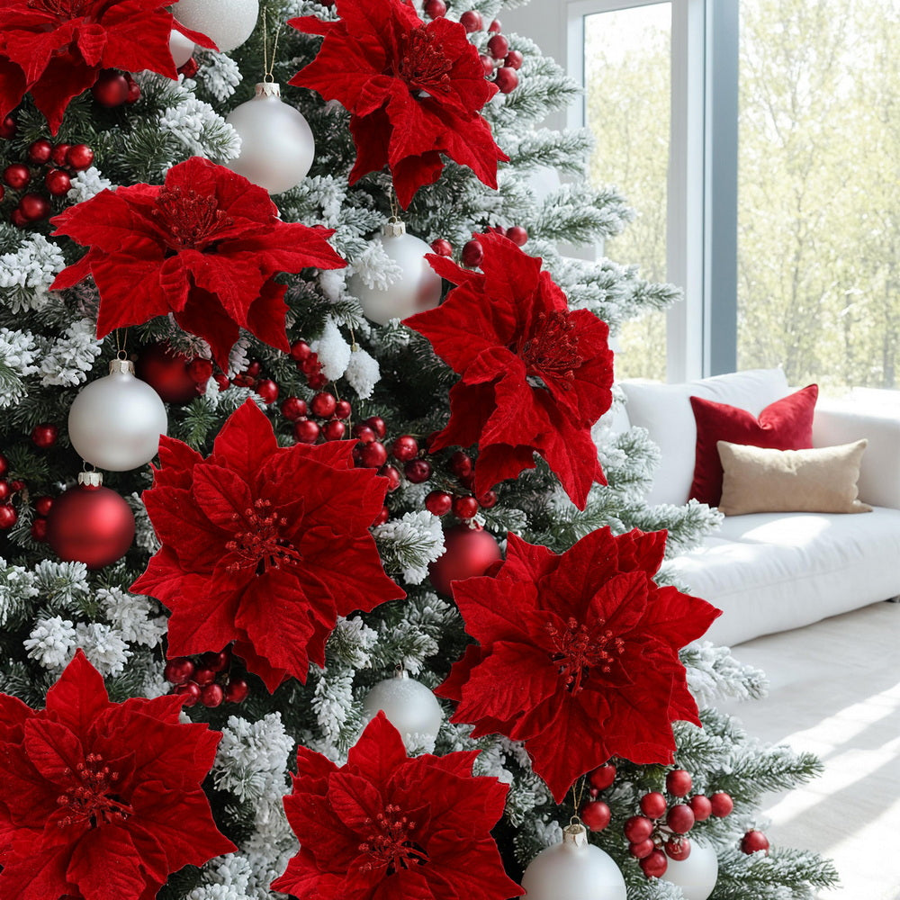 Christmas Decorations: Jingle Jollys 14Pcs Christmas Tree Flowers Set Xmas Garland Wreath Ornaments Red