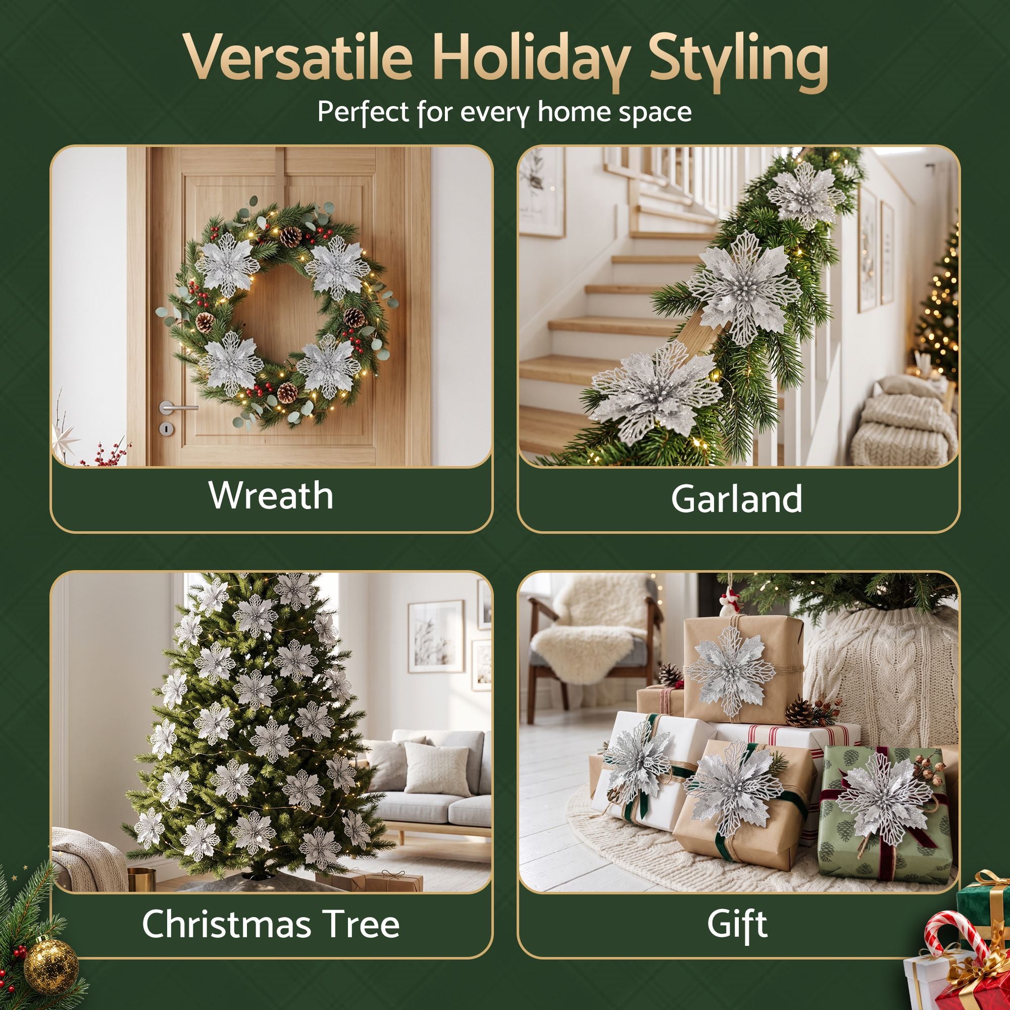 Jingle Jollys 20Pcs Christmas Tree Flower Set Garland Wreath Poinsettia Decorations