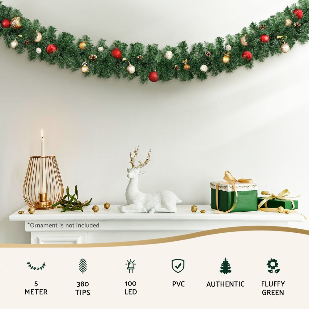 Christmas Wreaths & Garlands: Jingle Jollys 5M Christmas Garland LED Lights Party Xmas Decorations 380 TIPS