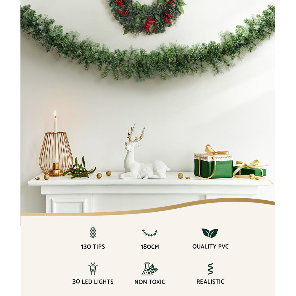 Christmas Wreaths & Garlands: Jingle Jollys 1.8m Christmas Garland with LED lights Party Xmas Decorations