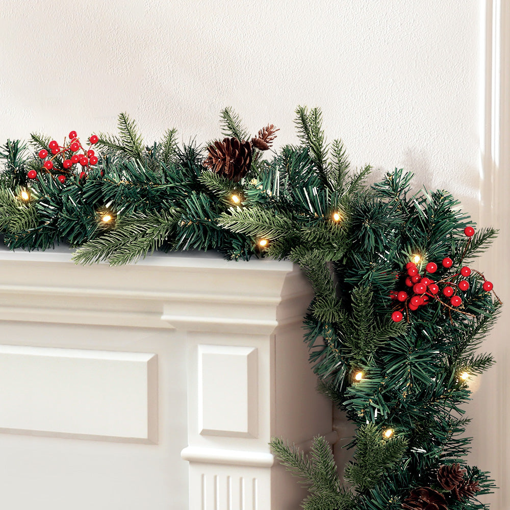 Outdoor Decorations & Lights: Jingle Jollys 2.4m Christmas Garland with LED Lights Decorations Xmas Party
