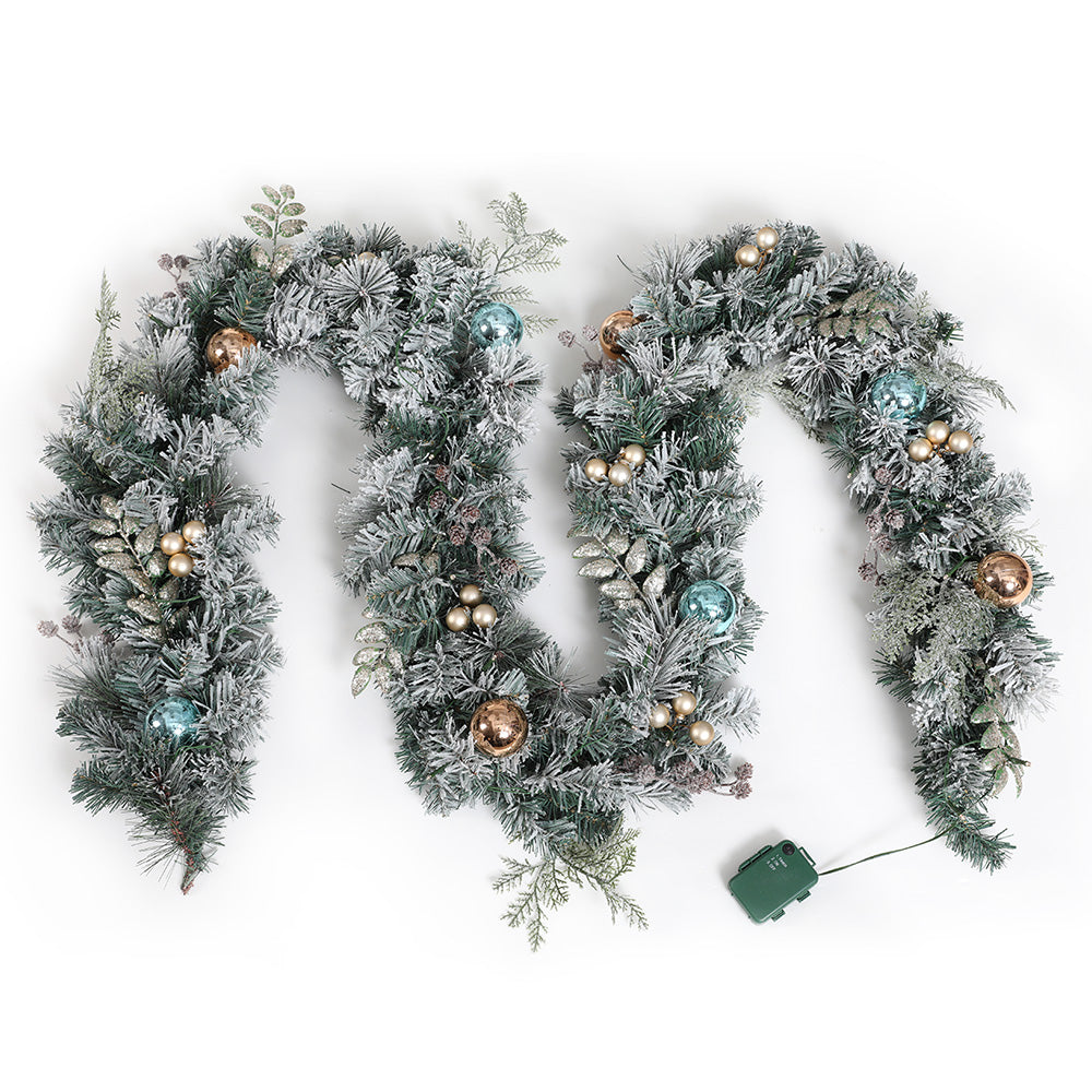 Outdoor Decorations & Lights: Jingle Jollys 2.7m Christmas Garland with LED Lights Snowy Decoration Xmas Party