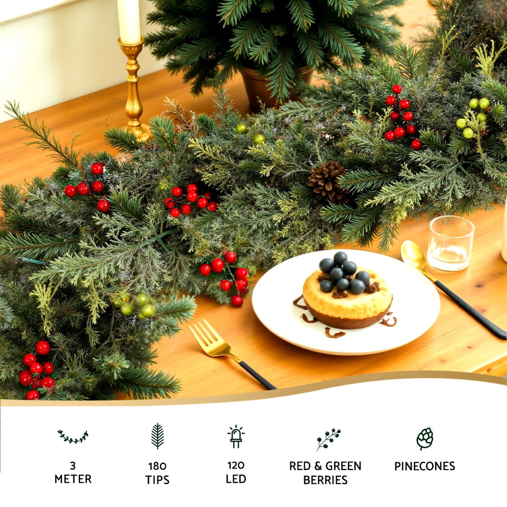 Christmas Wreaths & Garlands: Jingle Jollys 3M Christmas Garland Pre-lit LED with Pine Cones Xmas Decor Green