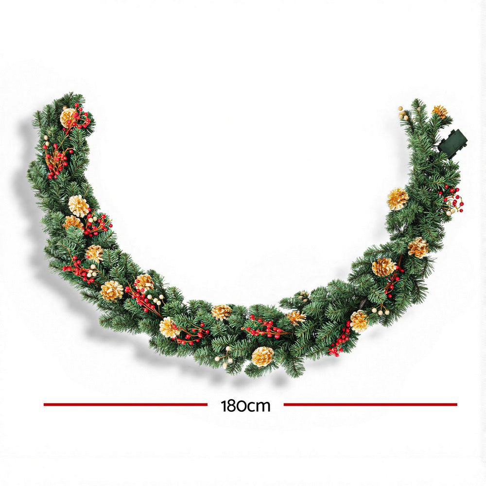 Christmas Wreaths & Garlands: Jingle Jollys 1.8M Christmas Garland Pre-lit LED Pine Cones Berries Xmas Decor