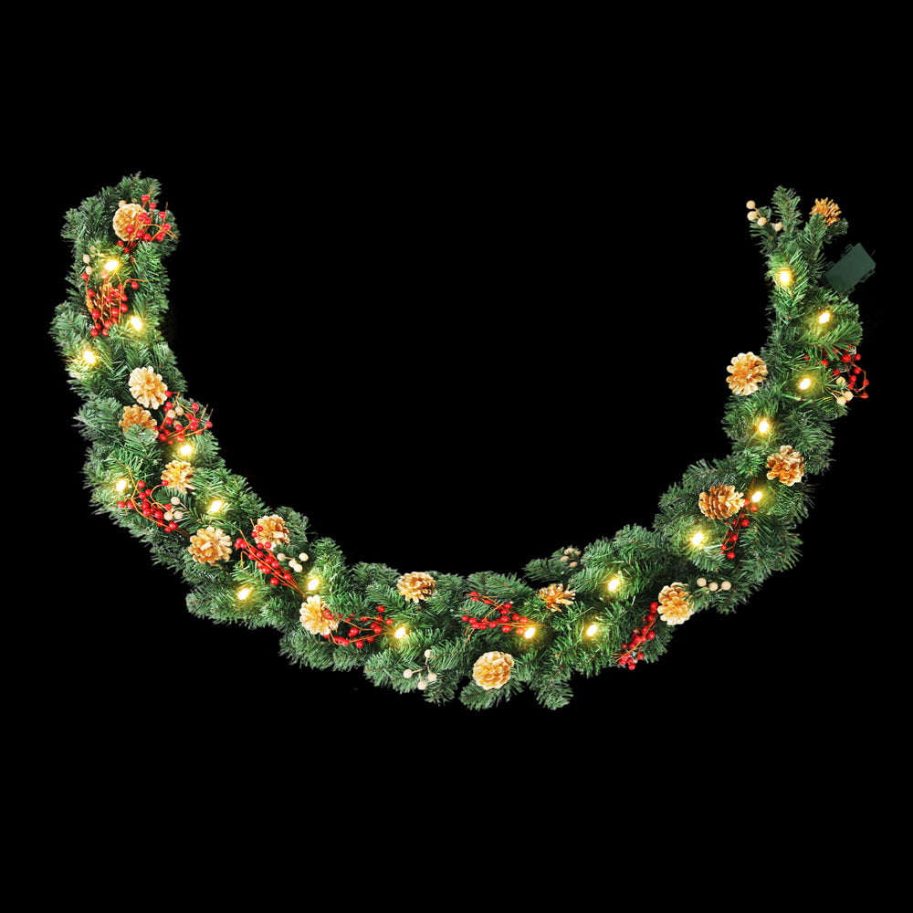 Christmas Wreaths & Garlands: Jingle Jollys 1.8M Christmas Garland Pre-lit LED Pine Cones Berries Xmas Decor