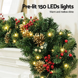 Christmas Wreaths & Garlands: Jingle Jollys 1.8M Christmas Garland Pre-lit LED Pine Cones Berries Xmas Decor