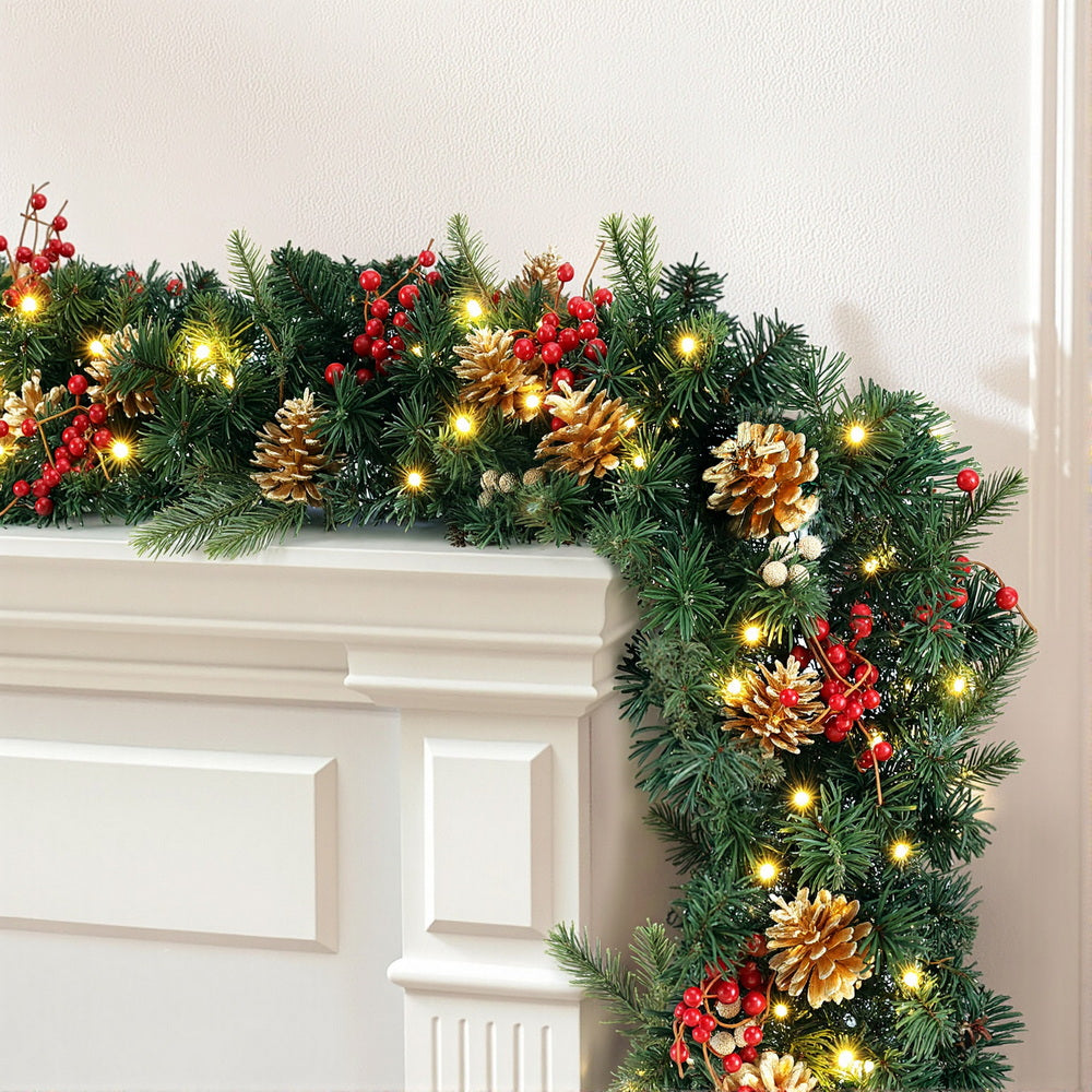 Christmas Wreaths & Garlands: Jingle Jollys 1.8M Christmas Garland Pre-lit LED Pine Cones Berries Xmas Decor