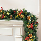 Christmas Wreaths & Garlands: Jingle Jollys 1.8M Christmas Garland Pre-lit LED Pine Cones Berries Xmas Decor