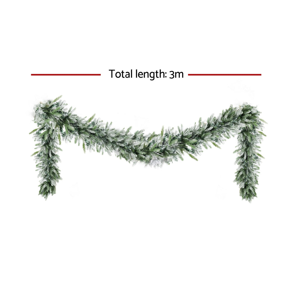 Christmas Wreaths & Garlands: Jingle Jollys 3M Christmas Garland Pre-lit LED Lights Snow Frosted Tips Decor