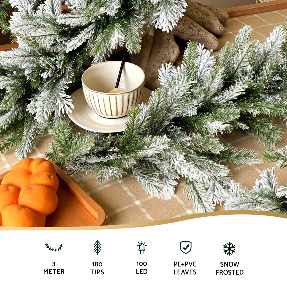 Christmas Wreaths & Garlands: Jingle Jollys 3M Christmas Garland Pre-lit LED Lights Snow Frosted Tips Decor