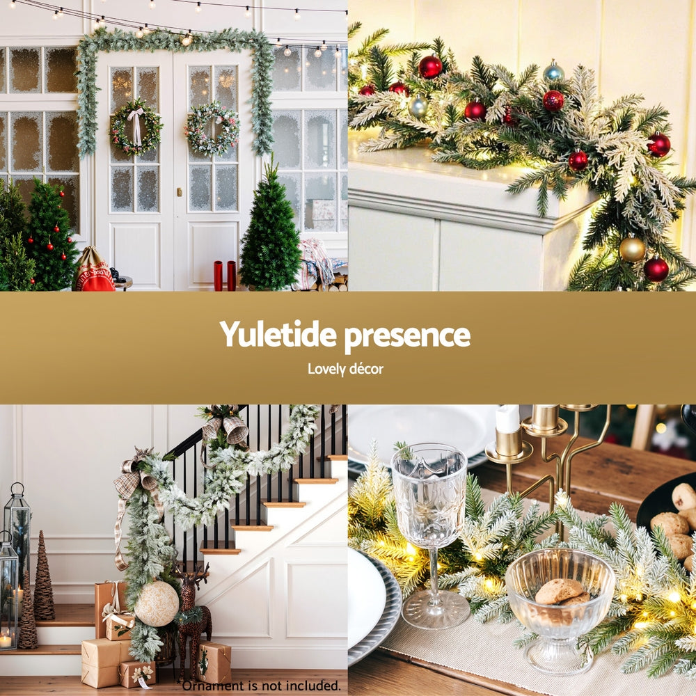 Christmas Wreaths & Garlands: Jingle Jollys 3M Christmas Garland Pre-lit LED Lights Snow Frosted Tips Decor