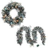 Christmas Wreaths & Garlands: Jingle Jollys 2.7m Christmas Garland with Wreath Set LED Lights Snowy Xmas Decor