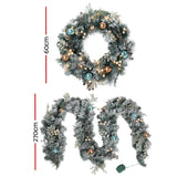 Christmas Wreaths & Garlands: Jingle Jollys 2.7m Christmas Garland with Wreath Set LED Lights Snowy Xmas Decor