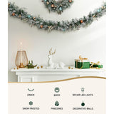 Christmas Wreaths & Garlands: Jingle Jollys 2.7m Christmas Garland with Wreath Set LED Lights Snowy Xmas Decor