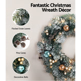 Christmas Wreaths & Garlands: Jingle Jollys 2.7m Christmas Garland with Wreath Set LED Lights Snowy Xmas Decor