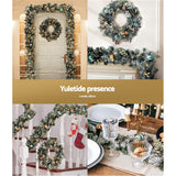 Christmas Wreaths & Garlands: Jingle Jollys 2.7m Christmas Garland with Wreath Set LED Lights Snowy Xmas Decor