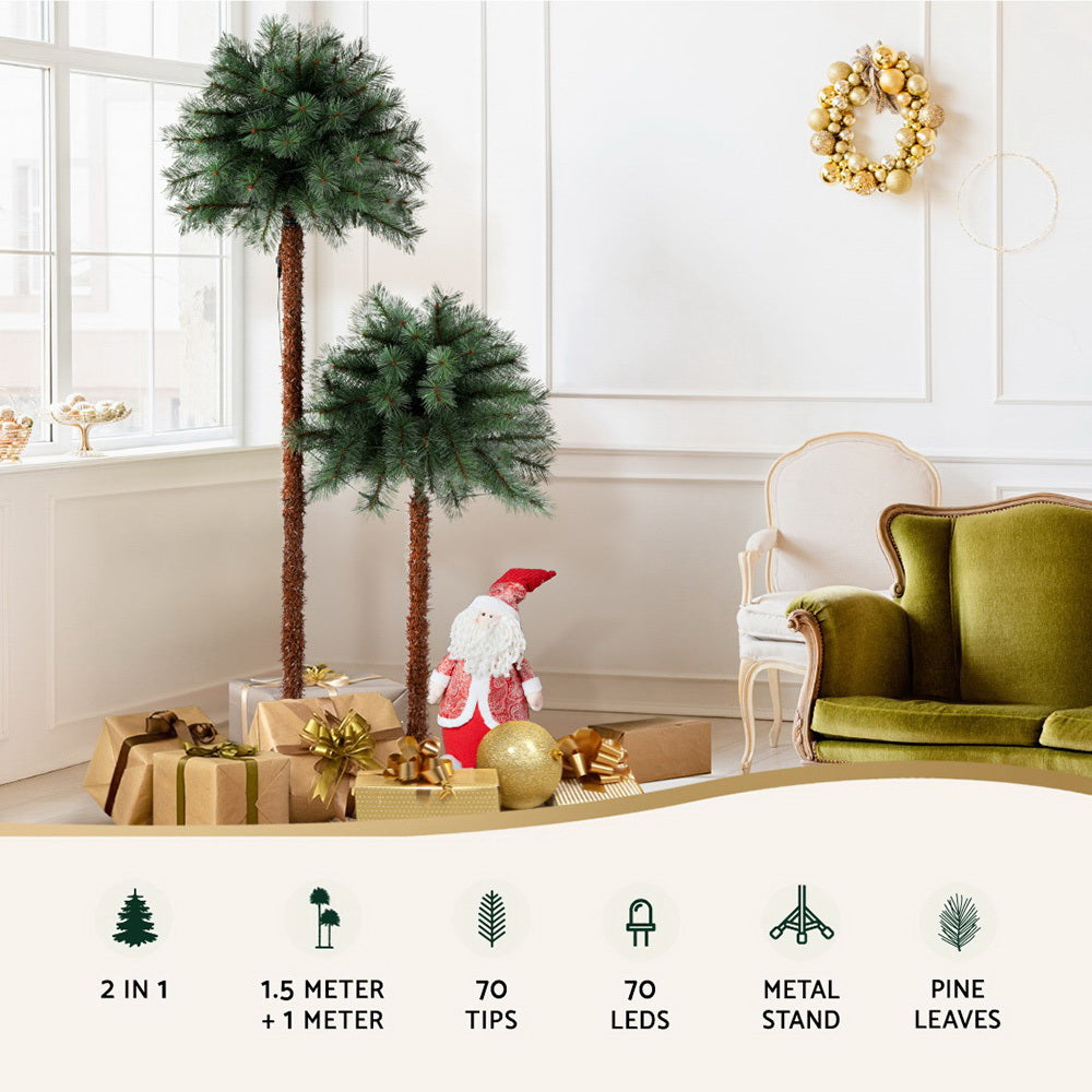 Christmas Trees: Jingle Jollys Christmas Tree 1.5+1m LED Xmas Palm Tree Party Decorations 2 in 1