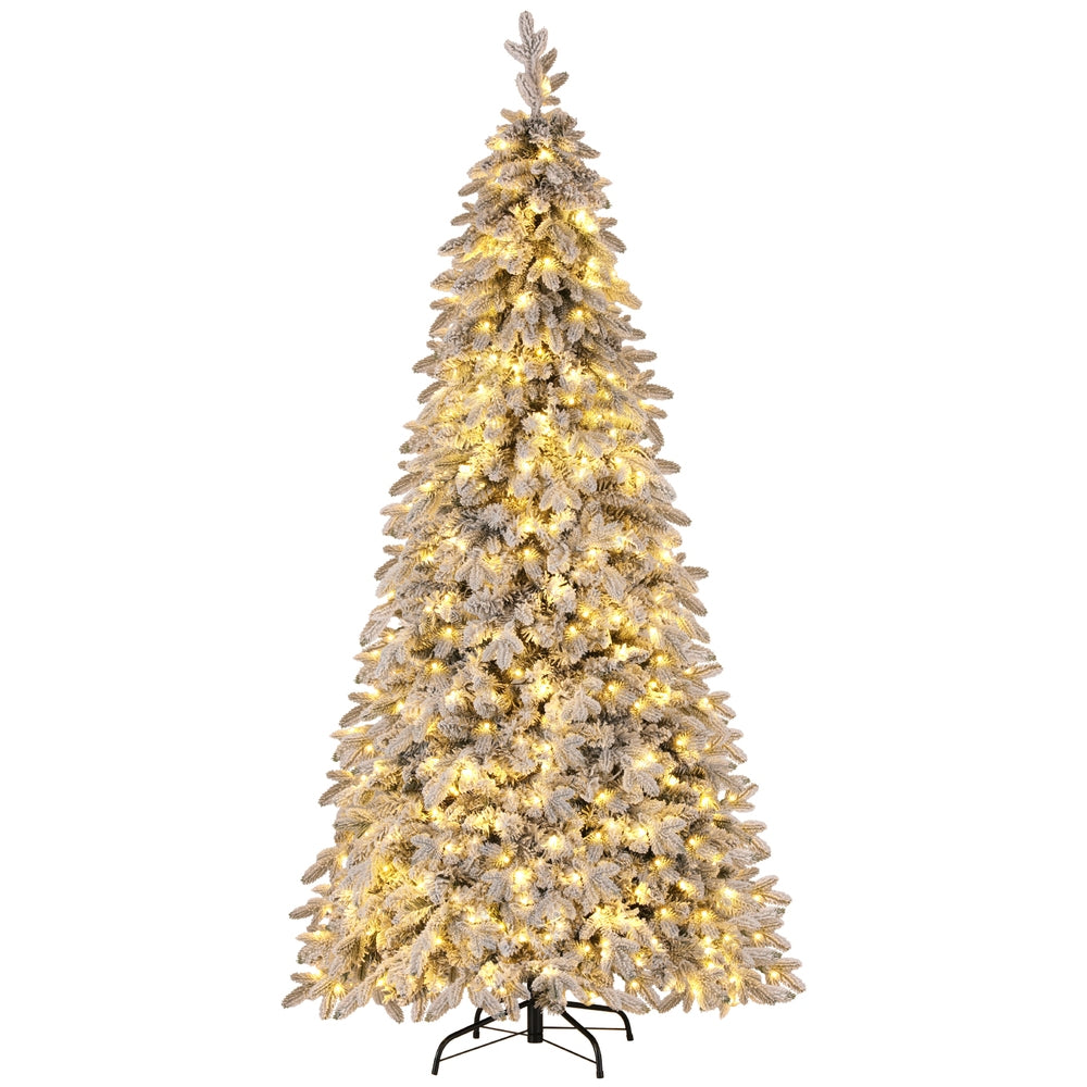 Christmas Trees: Jingle Jollys Christmas Tree 2.1m Flocking Pencil Tree LED Xmas 860 Tips White