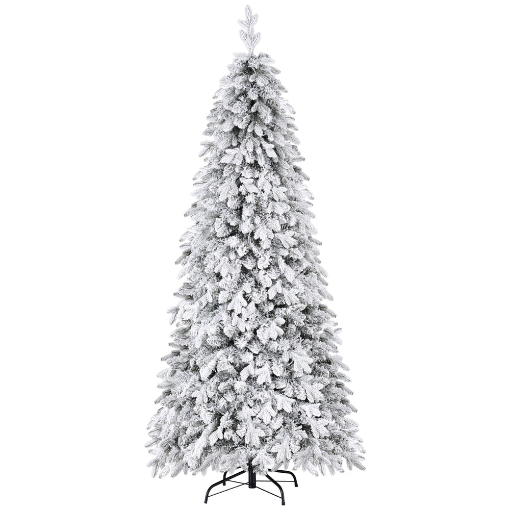 Christmas Trees: Jingle Jollys Christmas Tree 2.1m Flocking Pencil Tree LED Xmas 860 Tips White