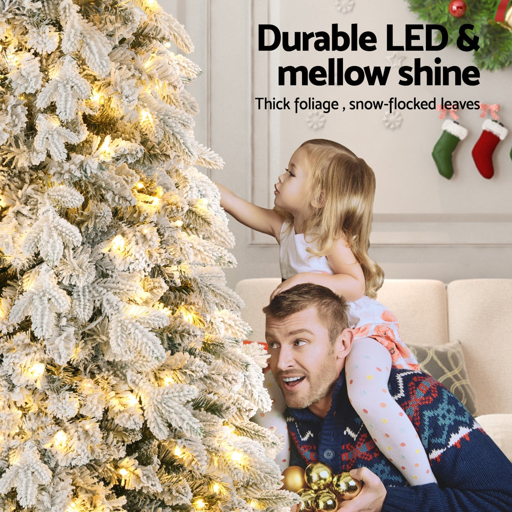 Christmas Trees: Jingle Jollys Christmas Tree 2.1m Flocking Pencil Tree LED Xmas 860 Tips White
