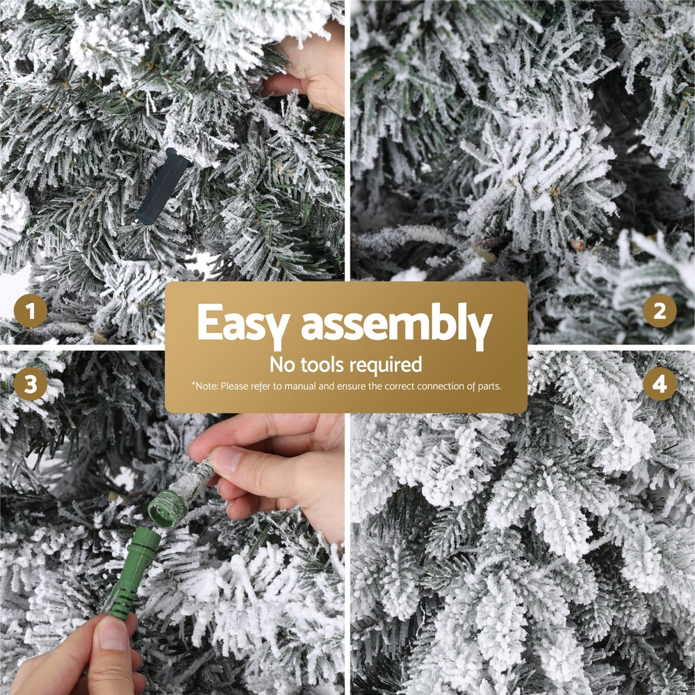 Christmas Trees: Jingle Jollys Christmas Tree 2.1m Flocking Pencil Tree LED Xmas 860 Tips White