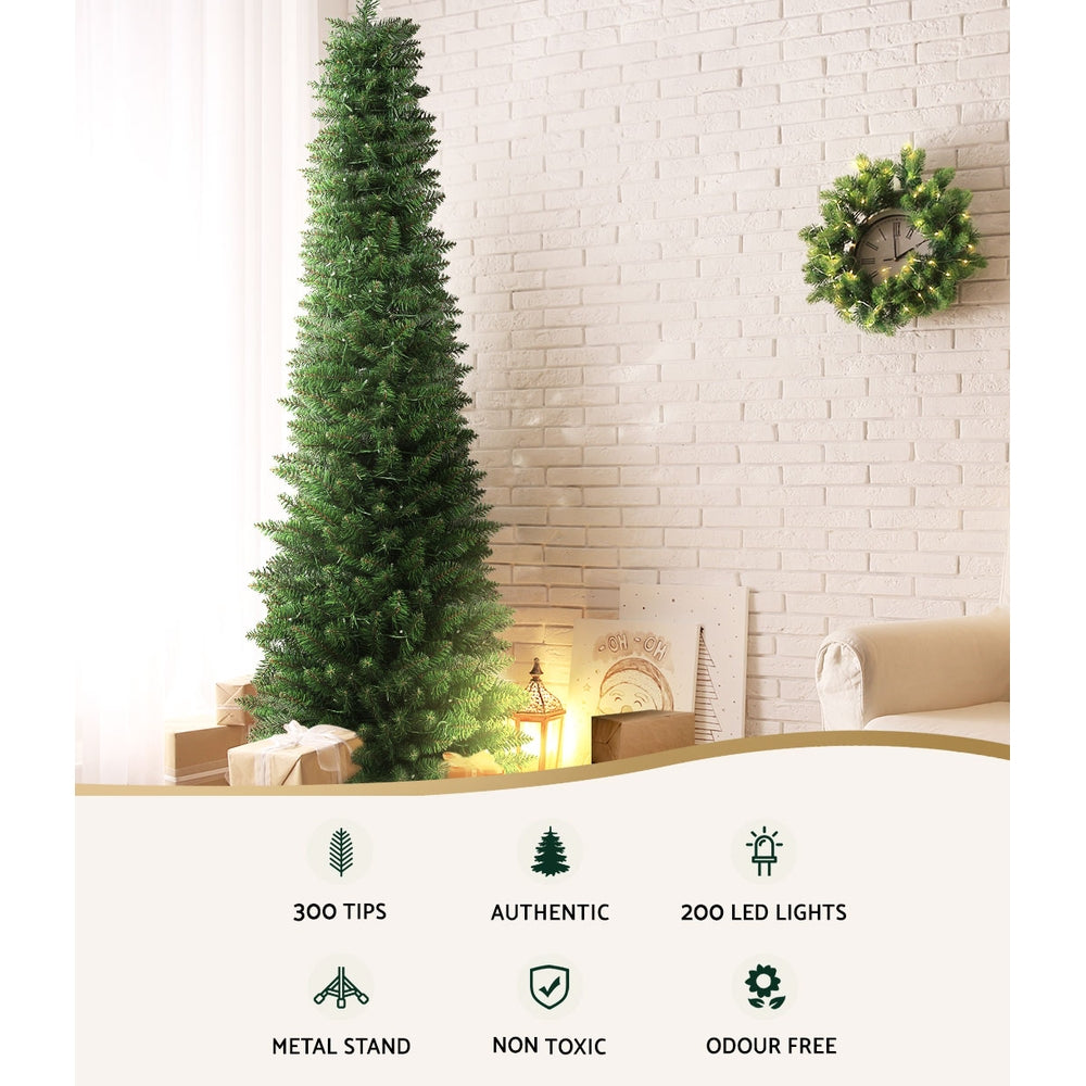 Outdoor Decorations & Lights: Jingle Jollys Christmas Tree 1.8m Pre-Lit 200 LED Lights Xmas Tree Decorations