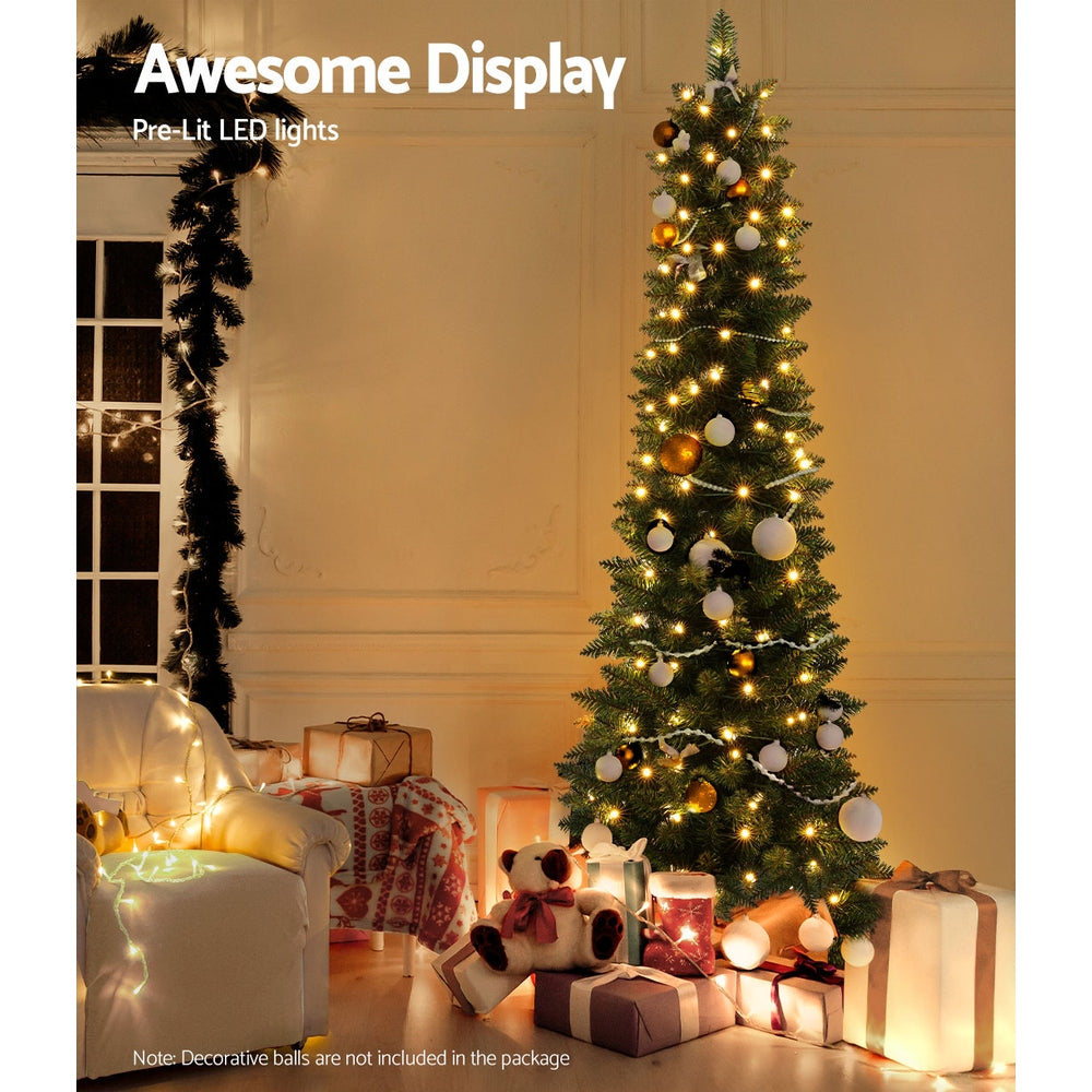 Outdoor Decorations & Lights: Jingle Jollys Christmas Tree 1.8m Pre-Lit 200 LED Lights Xmas Tree Decorations