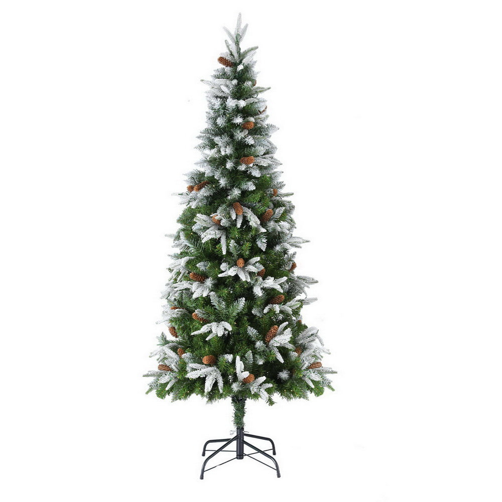 Christmas Trees: Jingle Jollys Christmas Tree 190cm Pine Cones LED Flocking Xmas Tree 680 Tips
