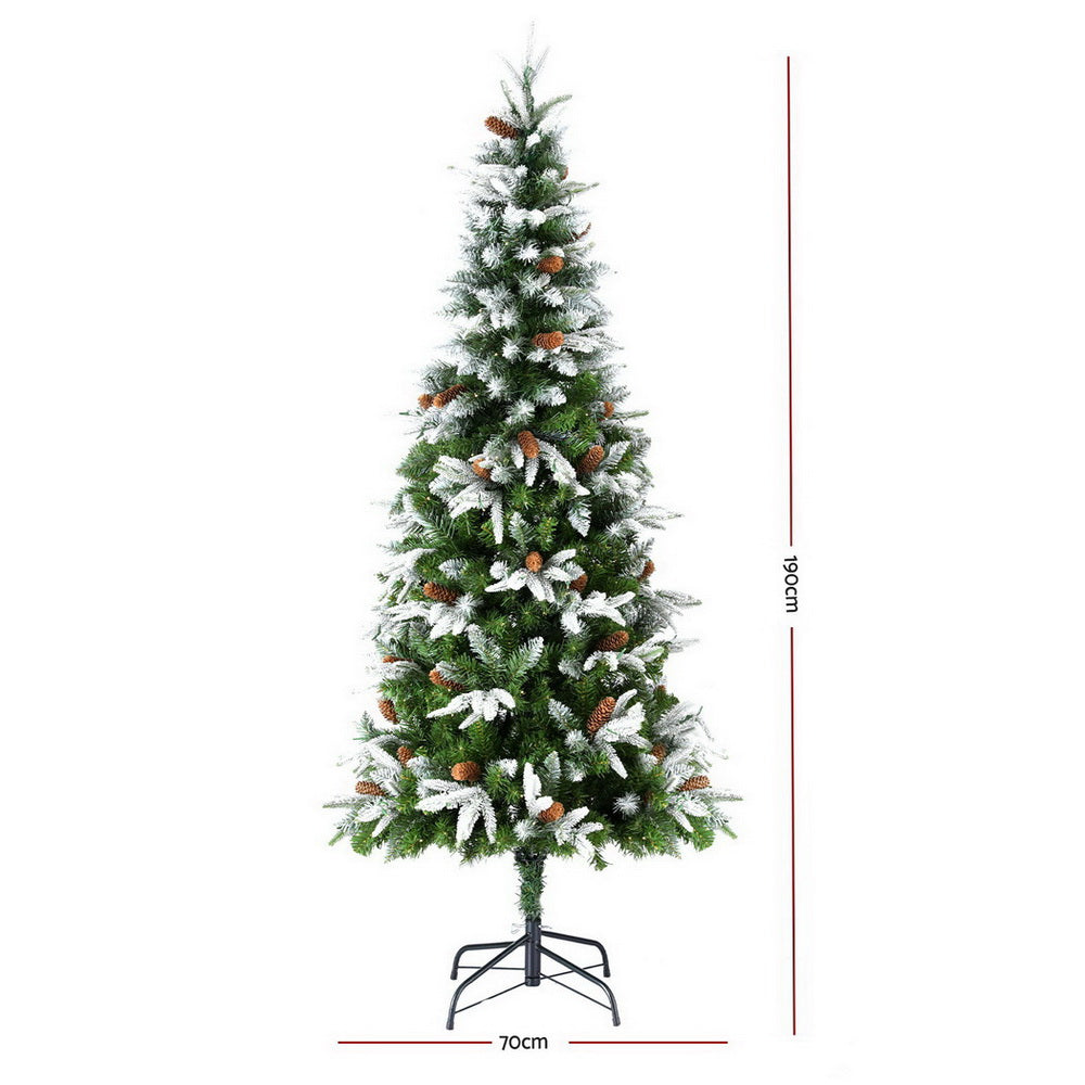 Christmas Trees: Jingle Jollys Christmas Tree 190cm Pine Cones LED Flocking Xmas Tree 680 Tips