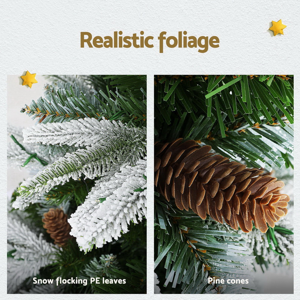 Christmas Trees: Jingle Jollys Christmas Tree 190cm Pine Cones LED Flocking Xmas Tree 680 Tips