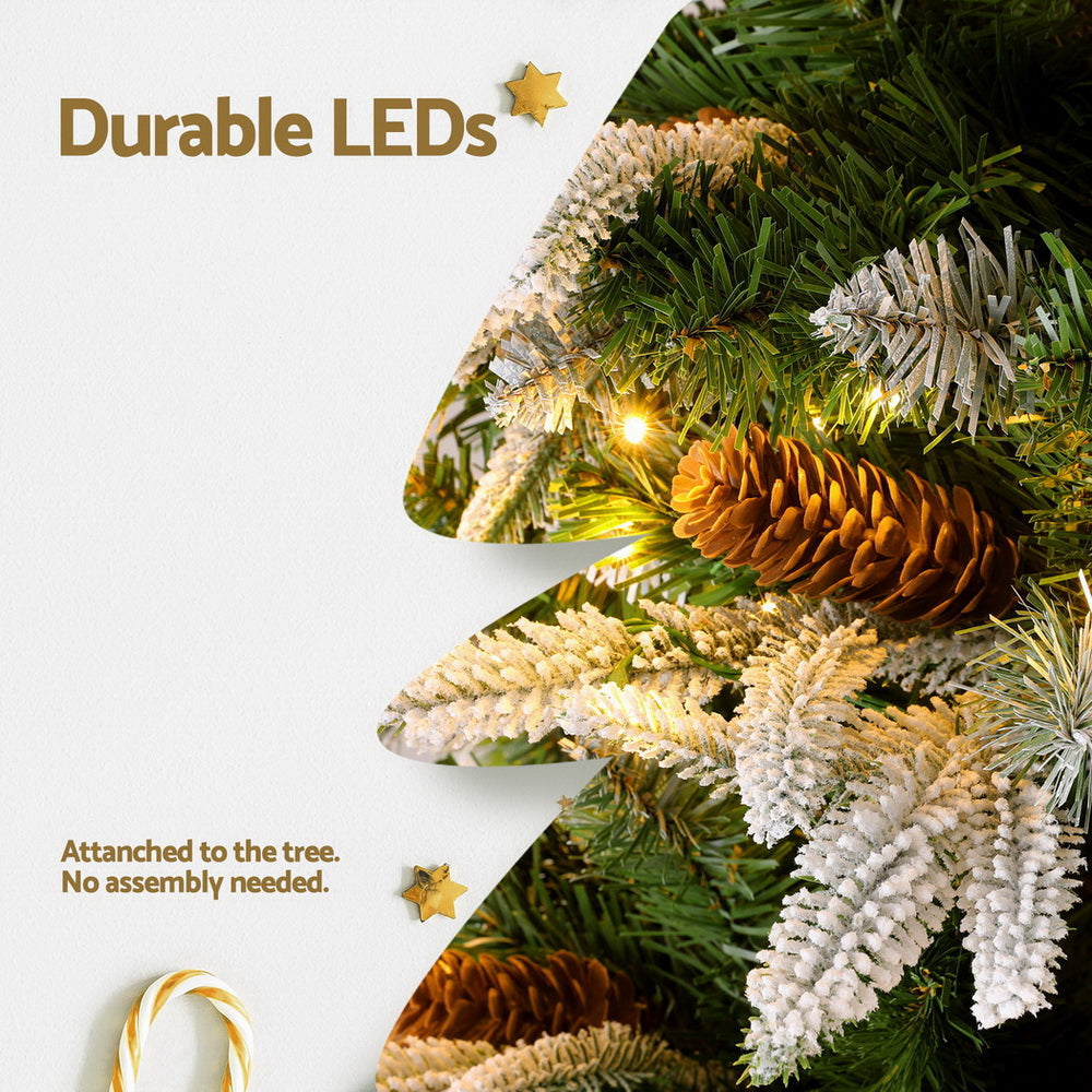 Christmas Trees: Jingle Jollys Christmas Tree 190cm Pine Cones LED Flocking Xmas Tree 680 Tips
