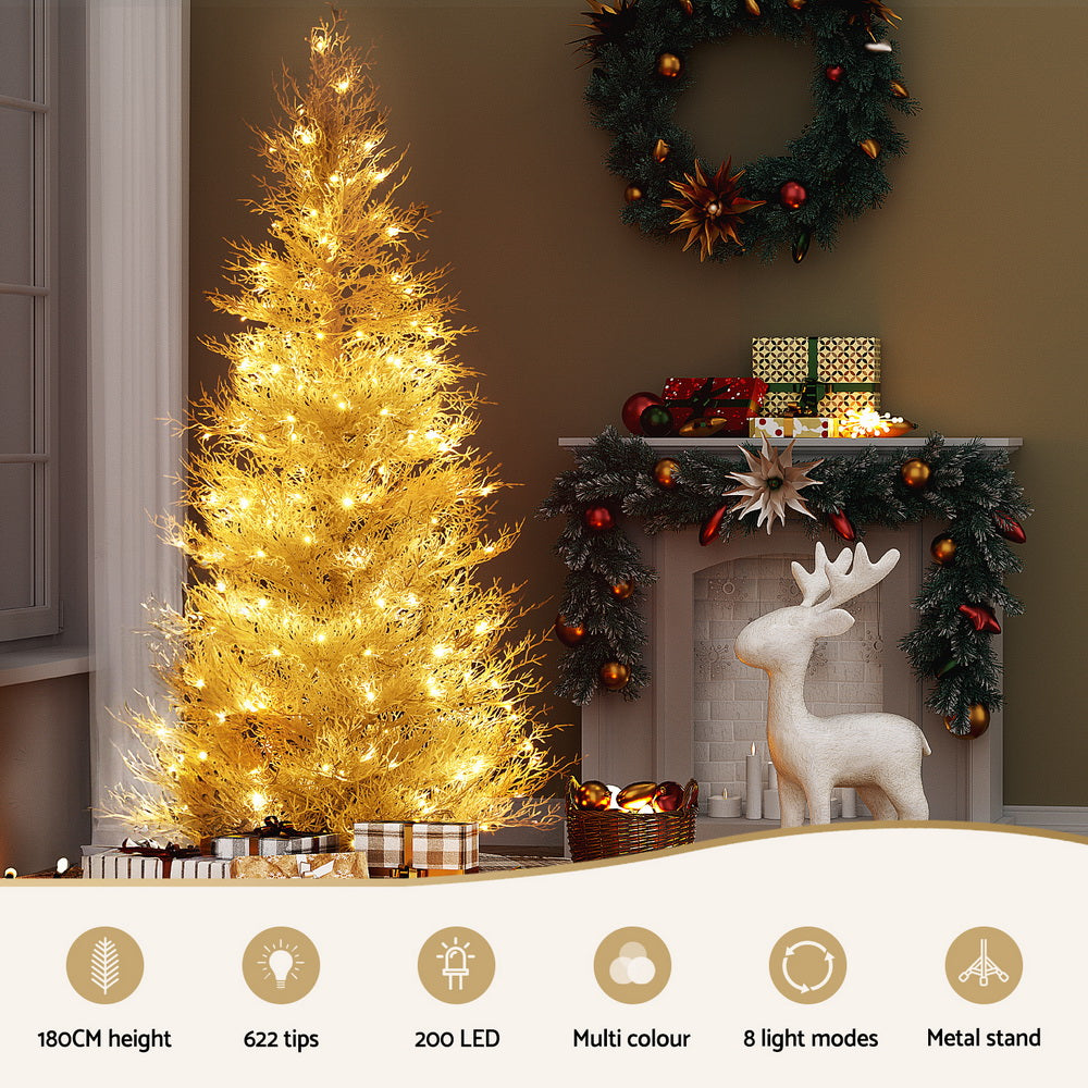 Christmas Trees: Jingle Jollys 1.8M LED Christmas Tree 8 Modes Adjustable Multi Color Light Snowy